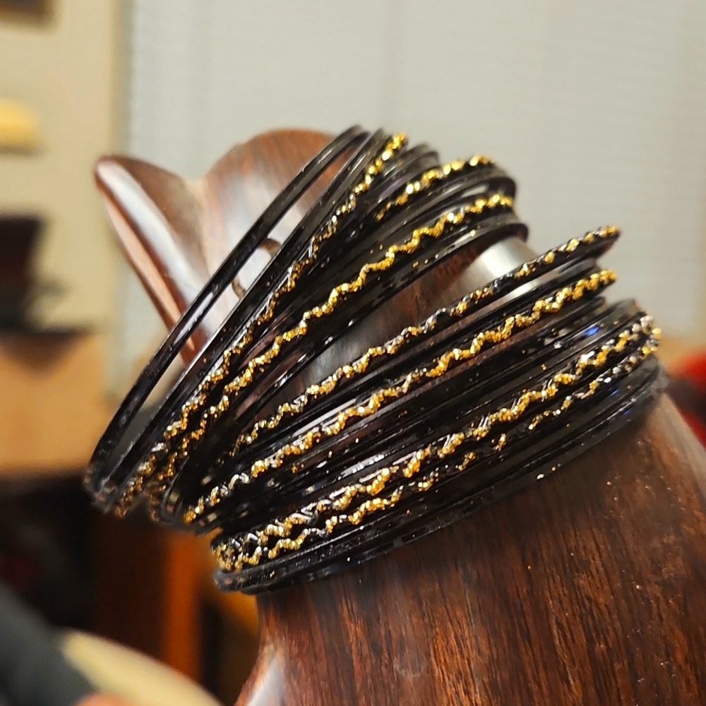 Bundle of 19 Black & Gold Bracelets